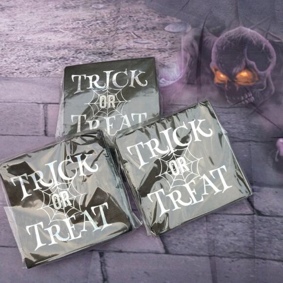Black Iridescent Trick or Treat Cocktail Napkins (price for single pack of 40) - Picture 1 of 3
